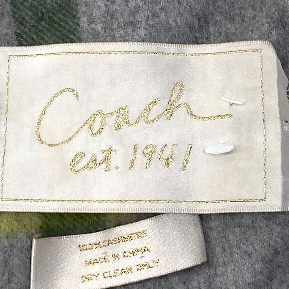 Coach Cashmere Legacy Scarf Shawl Fringe Plaid Gray Pink 64 in Preppy Old Money - Picture 2 of 15